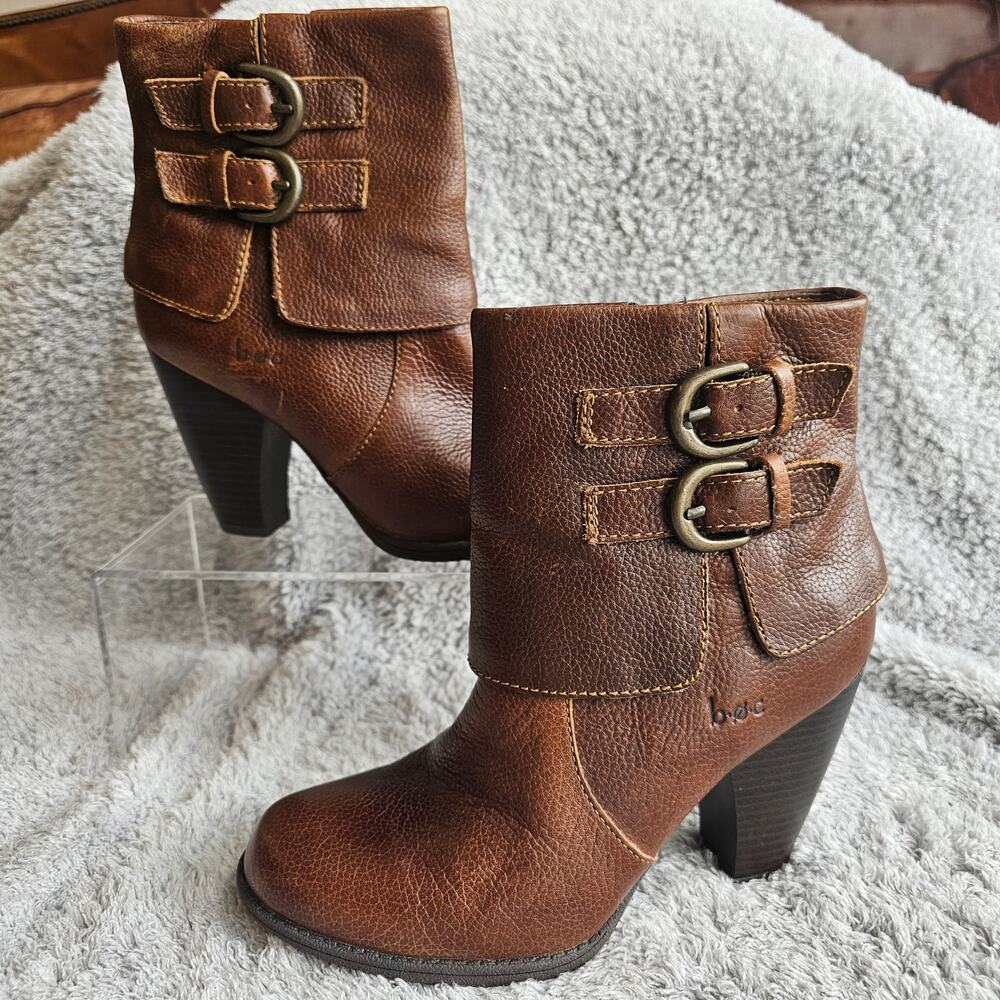 Born B.O.C. Women's Traipse Leather Ankle Boots Size 6.5 Brown Block Heel Riding